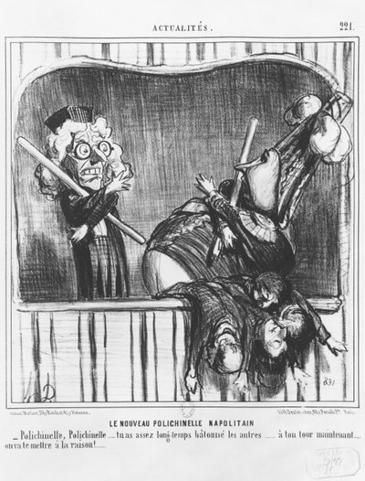 مسلسل "Actualites" ، النابولية الجديدة Buffoon ، اللوحة 221 ، رسم توضيحي من "Le Charivari" ، 2 أكتوبر 1855 بواسطة الشرف دومييه